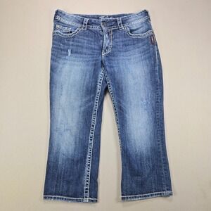 Silver Jeans Suki Surplus Capri Distressed Flap Pocket Blue Womens W31